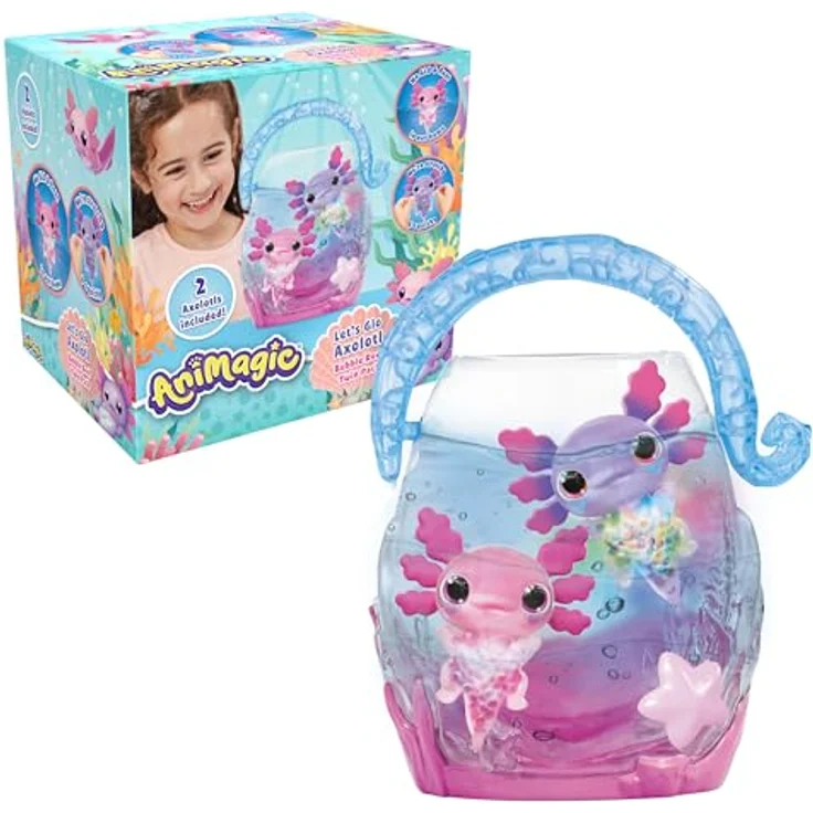 Goliath Animagic Doppel-Axolotl-Packung, 2 Plüschtiere im Blasen-Aquarium, Rosa/Lila, ab 4 Jahren – Bild 1