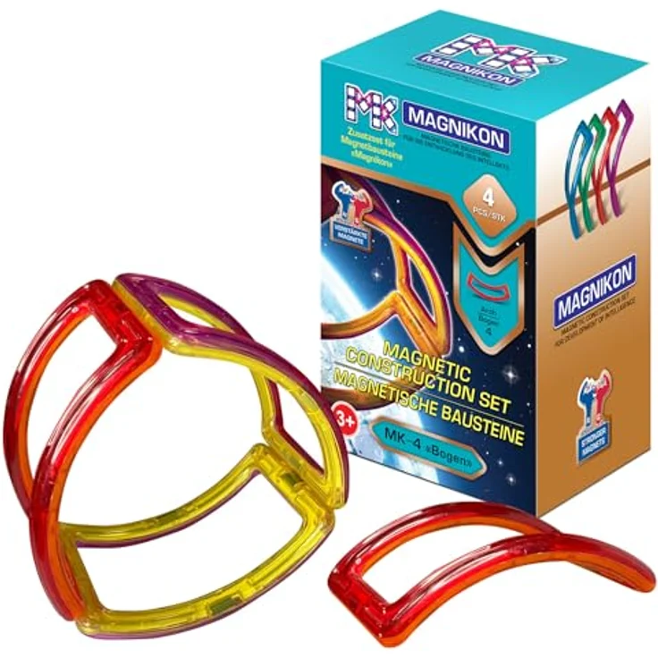 MAGNIKON Magnetische Bausteine Bogen 4 STK Zusatzset, Montessori Spielzeug ab 3 Jahre, robuste magnetische Bauklötze aus BPA-freiem Kunststoff – Bild 1