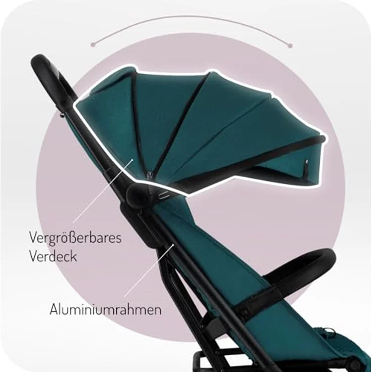 MoMi Kinderwagen ANDREA, kompakter Buggy mit automatischem Faltsystem, bis 22 kg, 5-Punkt-Sicherheitsgurt, Getränkehalter, Einkaufskorb, Tasche, Insekten- und Regenschutz, Zwillingsfunktion – Bild 5