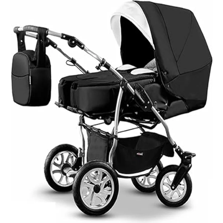 Elcar Zwillingskinderwagen 5 in 1 City Twin inkl. Autositze - 16 Teile - in 19 Farben, mit variabler Montage und Federungen – Bild 2
