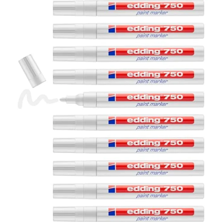 edding 750 Lackmarker - weiß - 10 Stifte - Rundspitze 2-4 mm - Lackstift zur Markierung und Beschriftung von Metall, Glas, Stein oder Kunststoff - hitzebeständig, permanent, wisch- und wasserfest