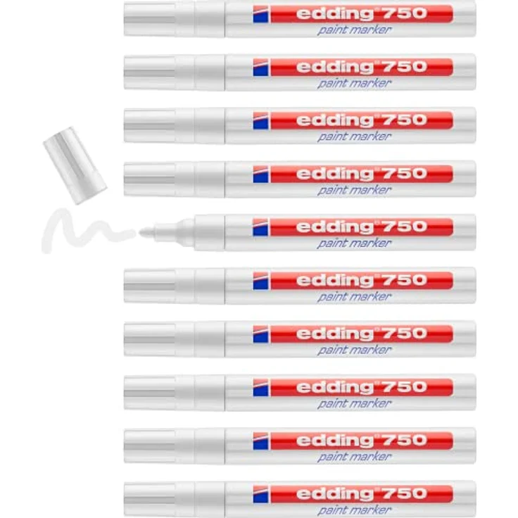 edding 750 Lackmarker - weiß - 10 Stifte - Rundspitze 2-4 mm - Lackstift zur Markierung und Beschriftung von Metall, Glas, Stein oder Kunststoff - hitzebeständig, permanent, wisch- und wasserfest – Bild 1