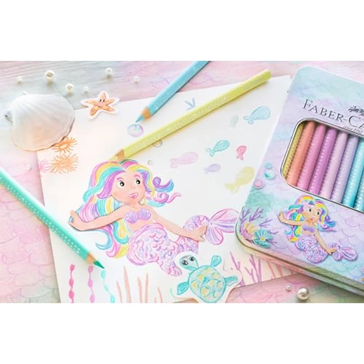Faber-Castell Sparkle Pastell Buntstifte, 10er Set im Metalletui mit funkelndem Effekt und ergonomischer Dreikantform – Bild 4