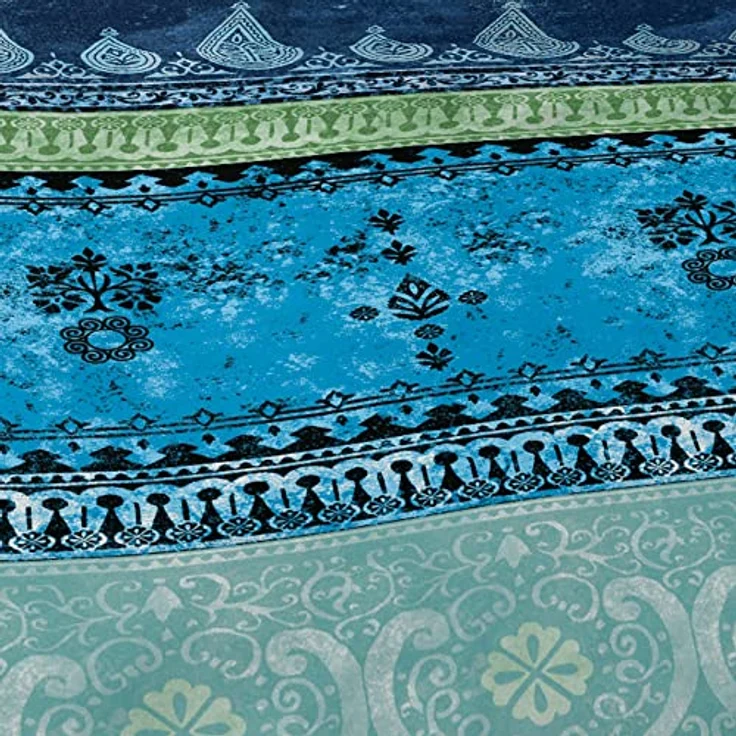 Casatex Bettwäsche Indi Biber blau-türkis mit Ornamenten und Marken-Reißverschluss – Bild 3