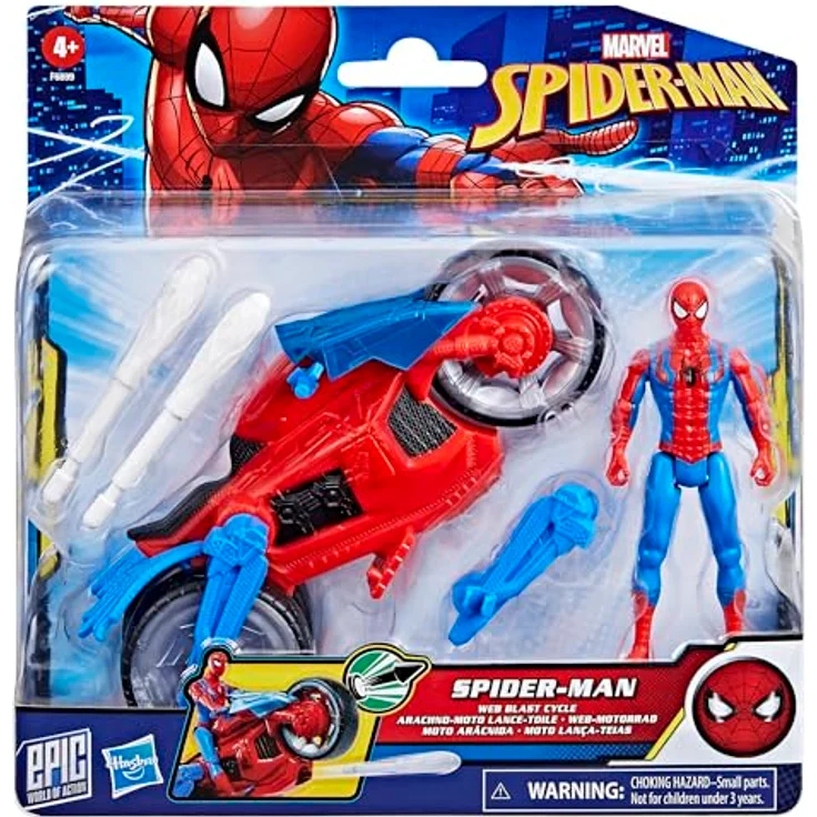SPIDER-MAN Marvel Spider-Man Epic World of Action Web-Motorrad Spielset, 10 cm Action-Figur mit beweglichen Gelenken und 2 Netz-Projektile – Bild 2