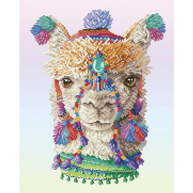 DIAMOND DOTZ 2593236 Original 5D Diamond Painting Set, Bohemian Alpaka, DIY Diamant-Malerei-Kit mit 12956 runden Glitzersteinen, 41 x 51 cm, geeignet für Erwachsene und Kinder ab 12 Jahren, schwierigkeitsgrad schwer – Bild 5