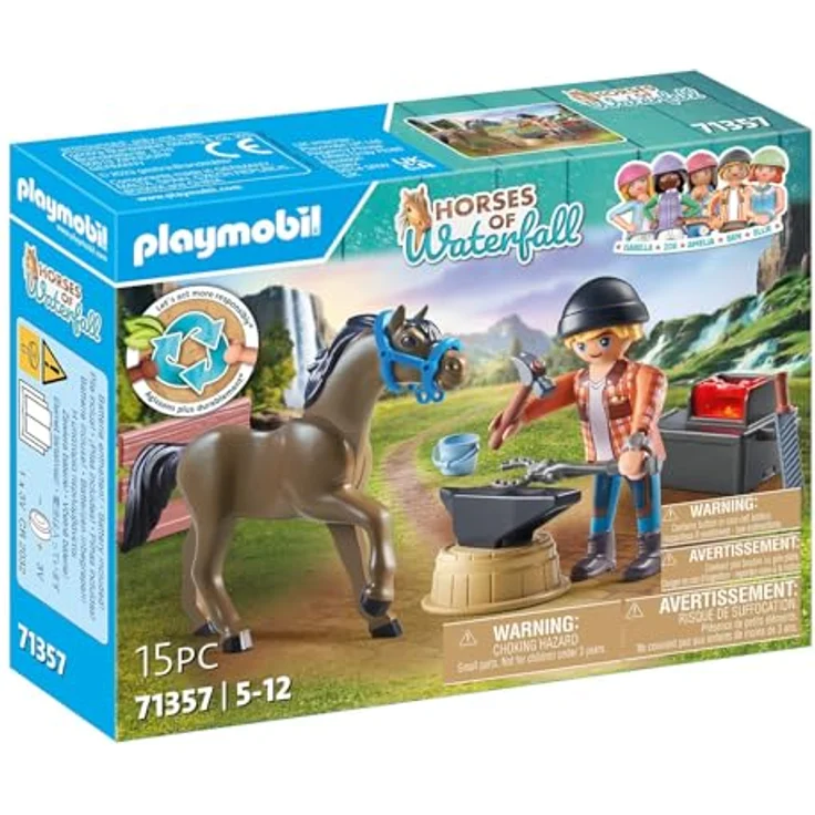 PLAYMOBIL Horses of Waterfall 71357, Hufschmiedset mit Ben und Achilles, interaktive Pferdepflege für Kinder ab 5 Jahren, 15-teiliges Set – Bild 2
