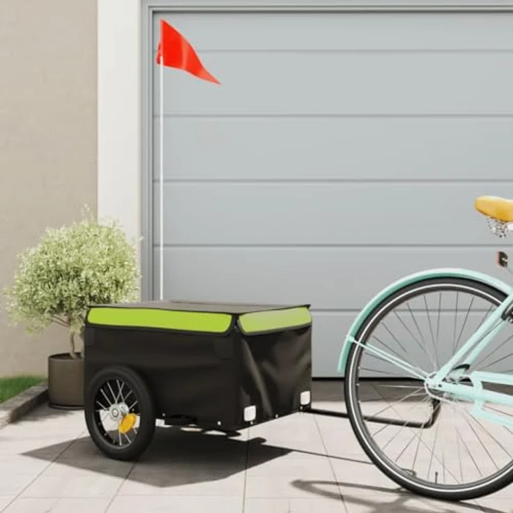 vidaXL Fahrradlastenanhänger Fahrradanhänger Schwarz und Grün 30 kg Eisen - Robuster Lastenanhänger für Fahrradtransport – Bild 2