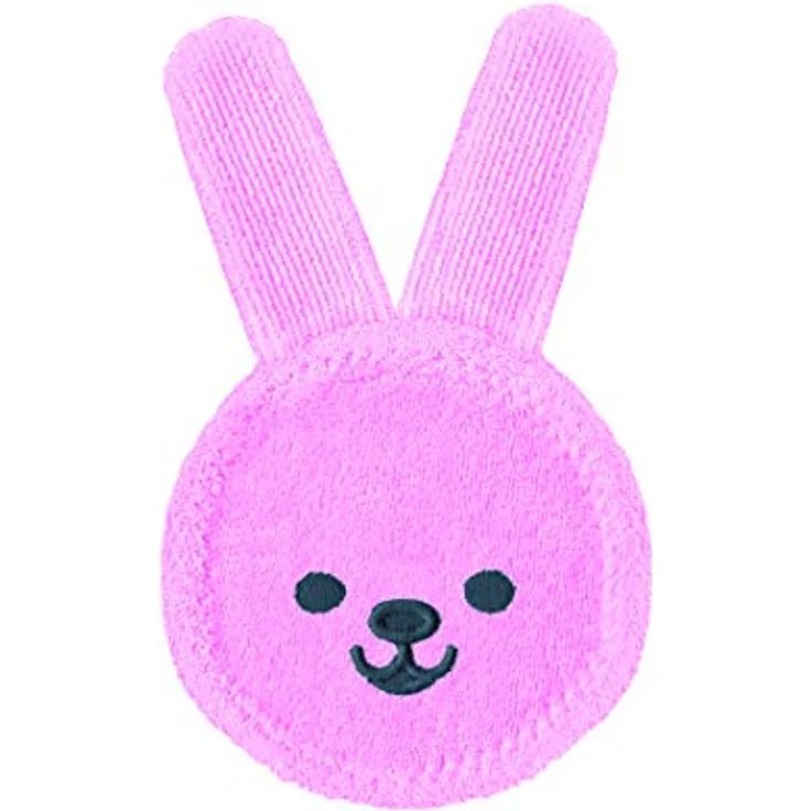 Mam Rabbit Beißring, Handschuh für Oralhygiene, auch vor Zahnungen, Mikrofaser, 0 Monate, Rosa