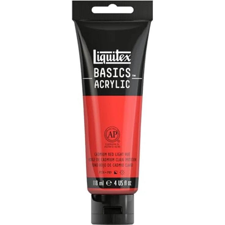 Liquitex 8870034 Basics Acrylfarbe Kadmiumrot Hell, lichtecht, 118ml Tube, mittlere Viskosität, seidenglänzend, monopigmentiert, Archivqualität – Bild 1