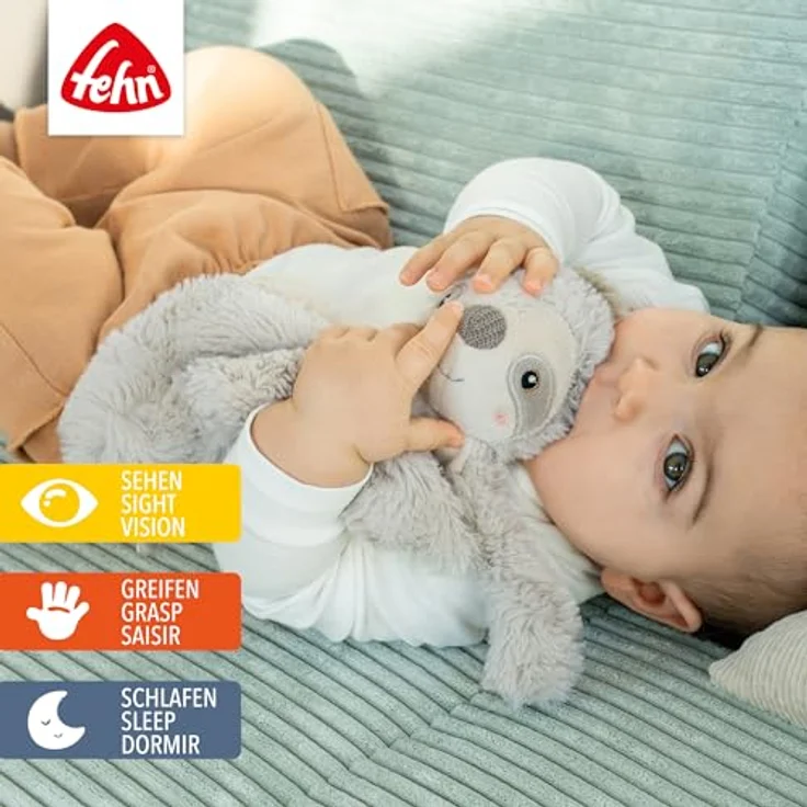 Fehn Schmusetuch Faultier, Kuschelweiches Stofftier-Schnuffeltuch, Einschlafhilfe & Spielkamerad für Babys, 33 cm, Maschinenwaschbar – Bild 2