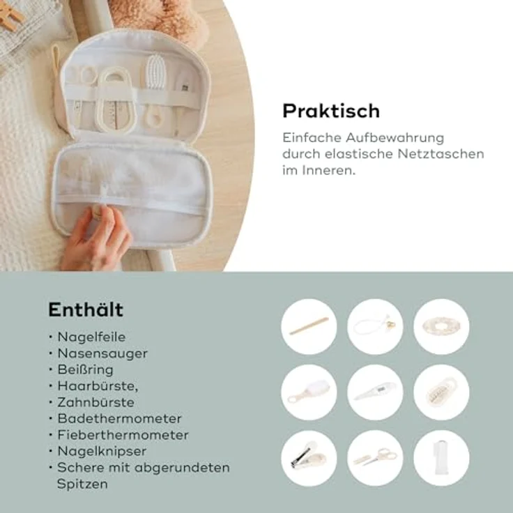 Babymoov Babypflege-Set, kompakt mit 9 Accessoires, digitales Thermometer und Haarbürste, umweltfreundlich mit lebenslanger Garantie – Bild 4