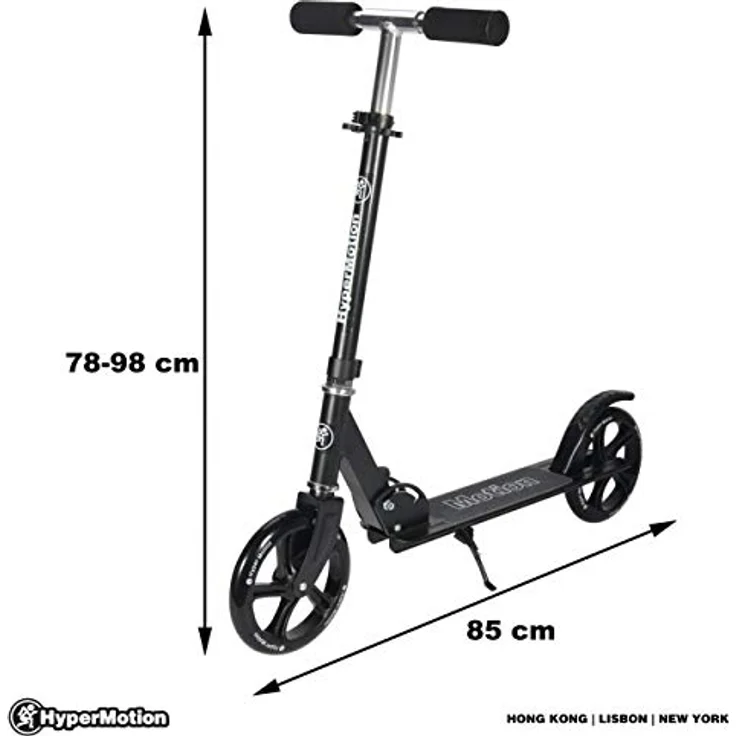 HyperMotion ROCKSTER, klappbarer Tretroller für Kinder ab 8 Jahren und Erwachsene, schwarz, leicht und robust mit 200 mm Rädern und verstellbarem Lenker – Bild 9