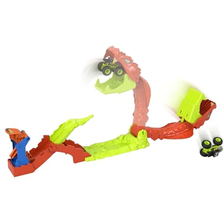 Hot Wheels Monster Trucks Snake Slam Takedown Trackset, inkl. exklusivem Bone Shaker im Maßstab 1:64, mit ausziehbarem Track und Herausforderungen für Kinder ab 3 Jahren – Bild 4
