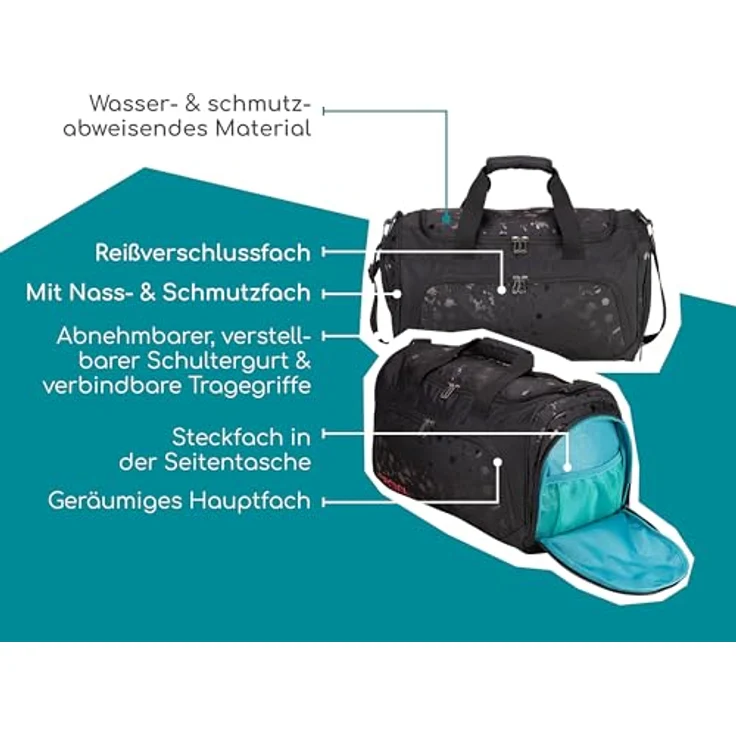 neoxx Sporttasche Move, Splash Black, nachhaltig aus recyceltem Material, mit Schuhfach und 25 Liter Volumen – Bild 4