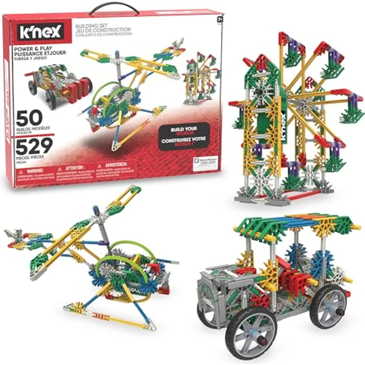 K'Nex Imagine Power and Play Motorisiertes Bauset, 529-teiliges STEM-Lernset für Kinder, mit beweglichen Modellen und Motor, Bauanleitungen für 50 Modelle