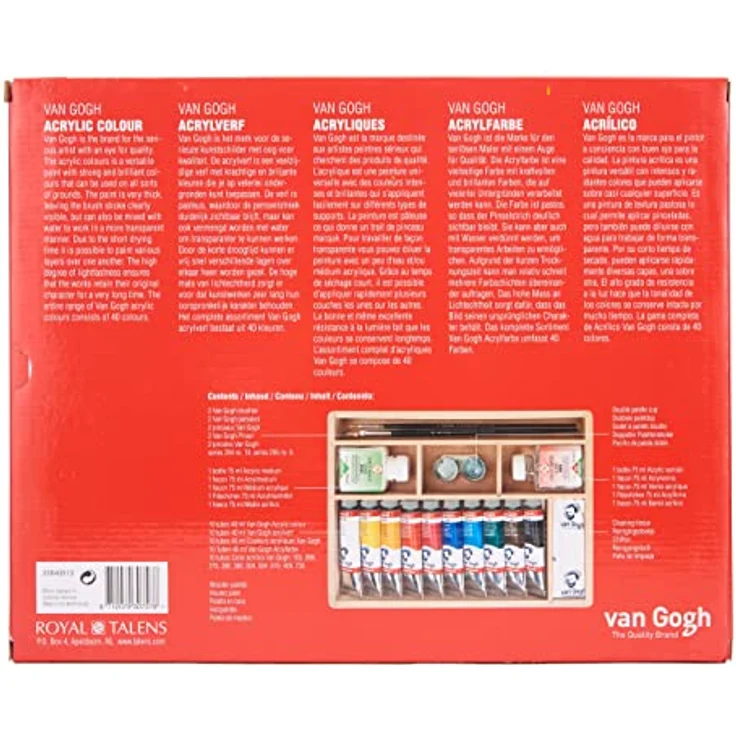 Talens Van Gogh Acrylfarben Set Basic, 10 Farben (40 ml) wasserverdünnbar, kurze Trocknungszeit, lichtbeständig, 16-tlg mit Zubehör – Bild 3