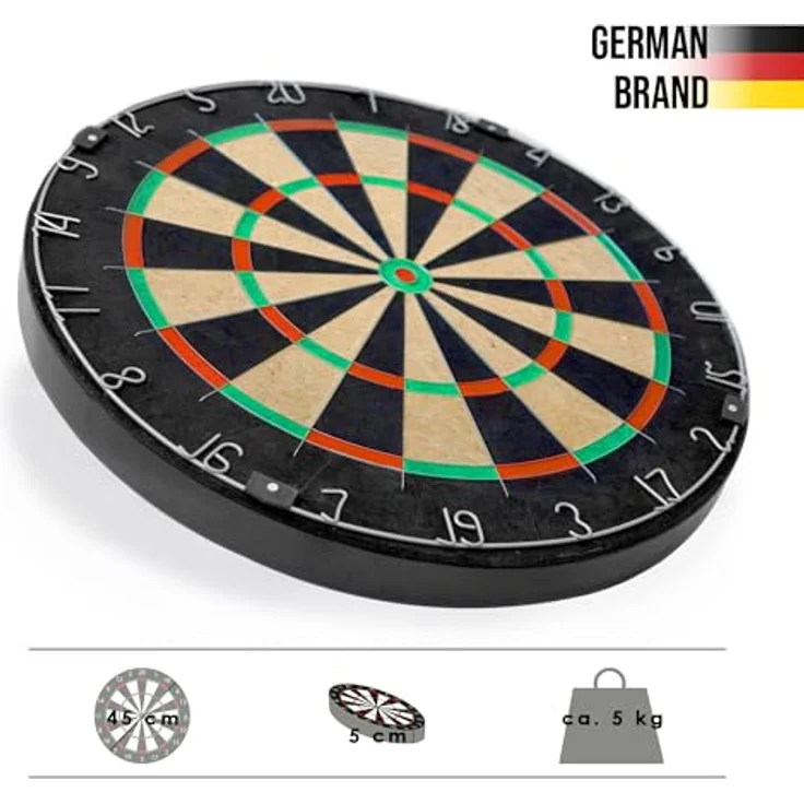 Karella Dartboard "BullOut", Profi-Dartboard aus brasilianischem Sisal mit 45 cm Durchmesser, inkl. 2 Satz Steeldarts und Wandhalterung – Bild 2
