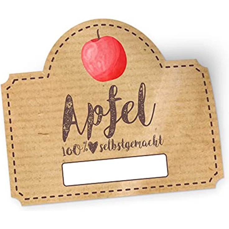 itenga 50x Marmeladen Etikett Apfel, selbstklebende Sticker in braun mit Platz für Datum, 4,5x3,8cm, hochwertiges Haftpapier – Bild 1