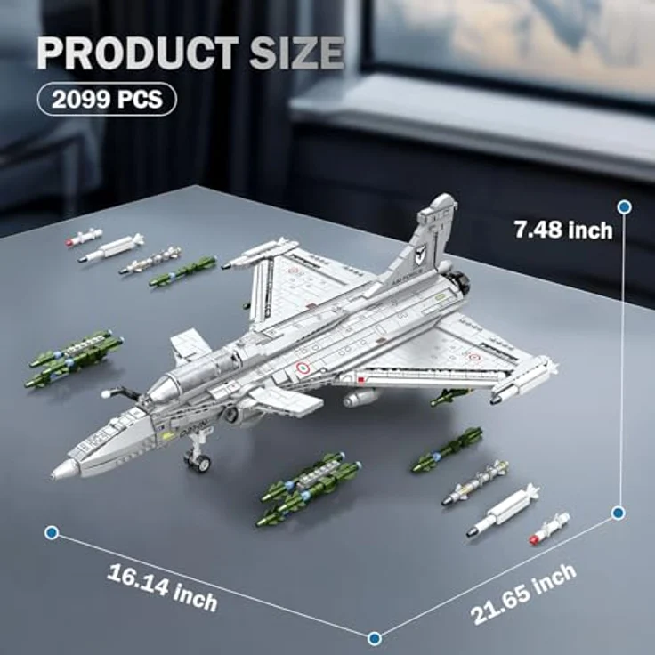 Reobrix Rafale Kampfjet Bausatz, Militärisches Flugzeug Modell mit 10 Raketen, 2099 Bausteine, für Erwachsene und Jugendliche ab 14 Jahren – Bild 3