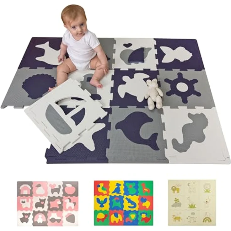 Hakuna Matte Puzzlematte für Babys 1,2x0,9m – TÜV SÜD GS Zertifizierte Baby Spielmatte – Spielteppich enthält 12 Fliesen mit Tieren – 20% dickere Krabbelmatte in Einer recycelbaren Verpackung – Bild 2