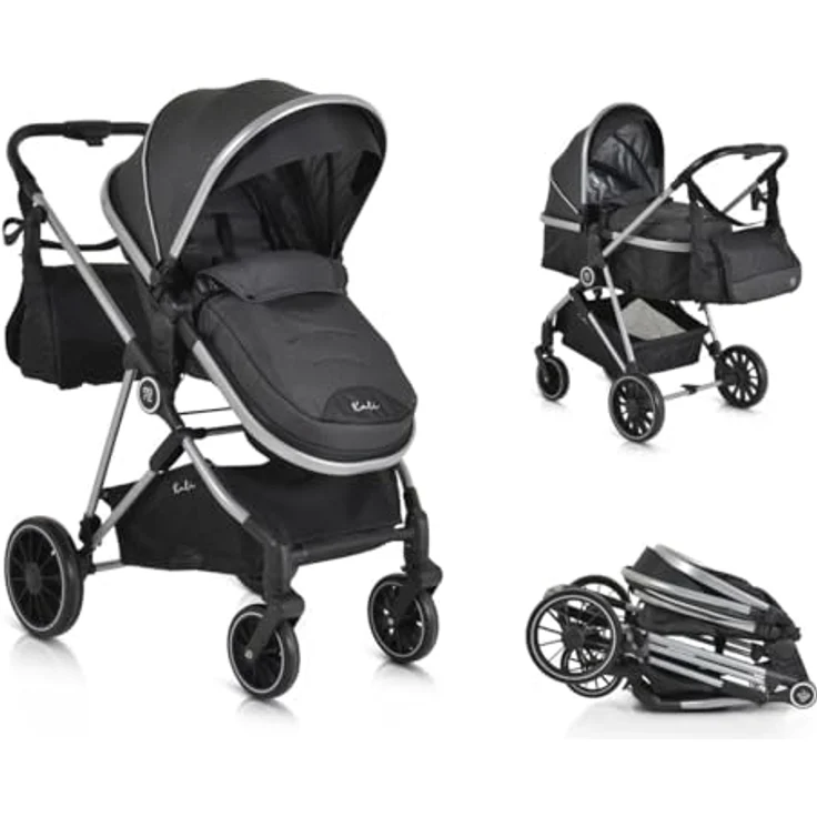 Moni Kombikinderwagen 2 in 1 Kali 22 kg umbaubar, Moskitonetz, schwenkbare Vorderräder, Farbe: schwarz – Bild 3