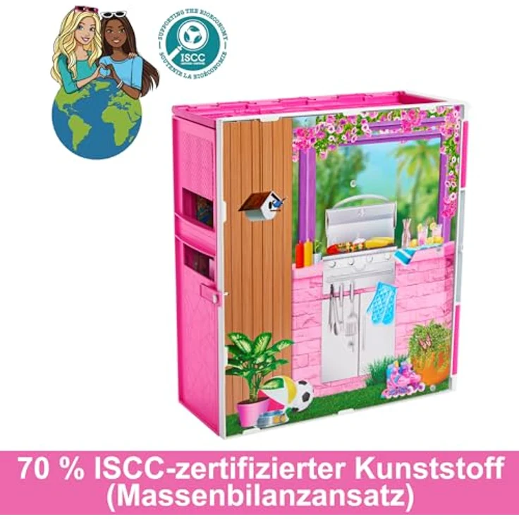 Barbie Barbie-Puppenhaus Spielset, Ferienhaus mit 4 Spielbereichen, inkl. Küche, Badezimmer, Schlafzimmer und Lounge, 11 Deko-Zubehörteile, HRJ76 – Bild 3
