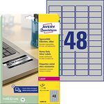 AVERY Zweckform L6009-20 Typenschild Folienetiketten (960 Aufkleber, 45,7x21,2mm auf A4, stark selbstklebend, strapazierfähig, wetterfest, bedruckbare Klebefolie, blanko) 20 Blatt, silber