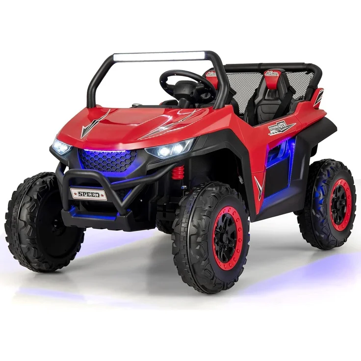 Dreamade 12V 2 Sitzer Elektroauto für Kinder, Elektrofahrzeuge mit 2,4 Ghz Fernbedienung & Musik & Scheinwerfer & USB, bis zu 59 kg belastbar (Rot)