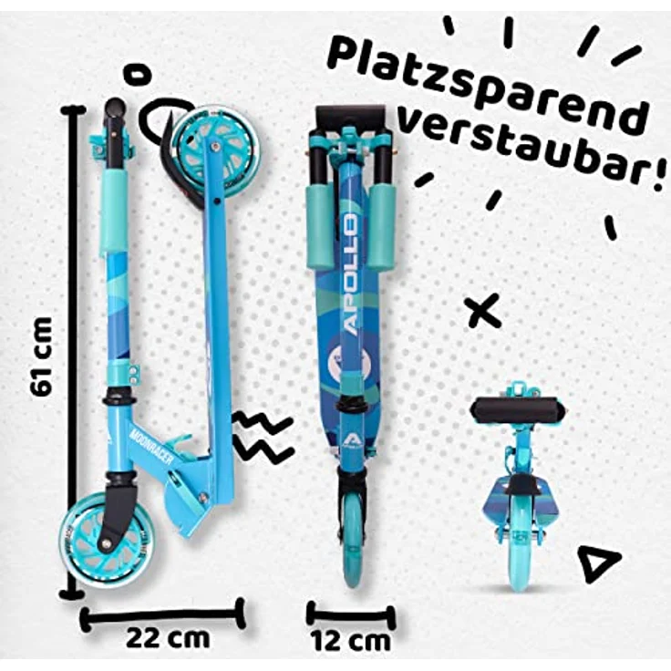Apollo Scooter LED - Moonracer | City Scooter Kinder mit Federung | City Roller für Kinder klappbar | Tretroller Kinder ab 4 Jahre | sportlicher Cityroller | verstellbar, perfekt als Kinder Roller – Bild 5