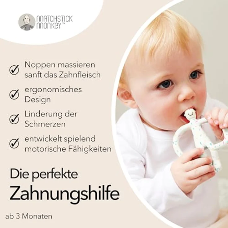 Matchstick Monkey Beißring Affe Original - Baby Zahnungshilfe 100% Silikon - BPA-frei - Greifling ab 3 Monaten (confetti) – Bild 3