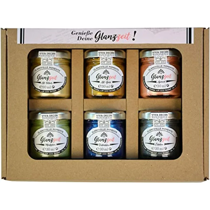Viva Decor Glanzzeit Glanzvolle Momente 6er-Set, Malfarben für Porzellan, Glas und Terrakotta