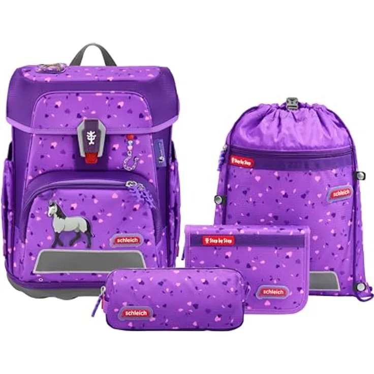 Step by Step Cloud Schulranzen-Set schleich® Horse Club „Horse“, 5-teilig, lila, ergonomischer Tornister, höhenverstellbar mit Easy Belt, 19L, mit Reflektoren
