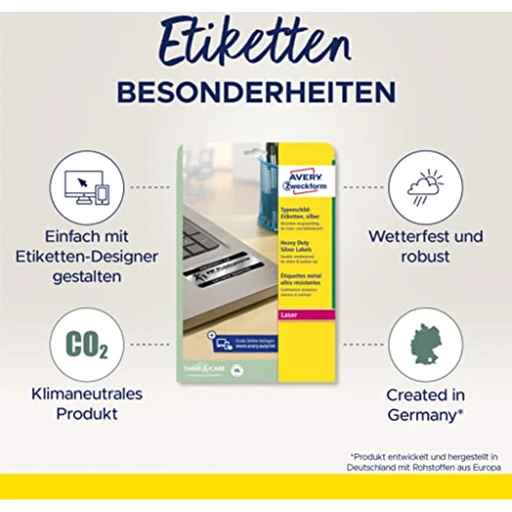 Avery Zweckform L6012-20 Typenschild Folienetiketten, 200 silberne Aufkleber auf wetterfester Klebefolie, 96x50,8 mm, selbstklebend – Bild 2
