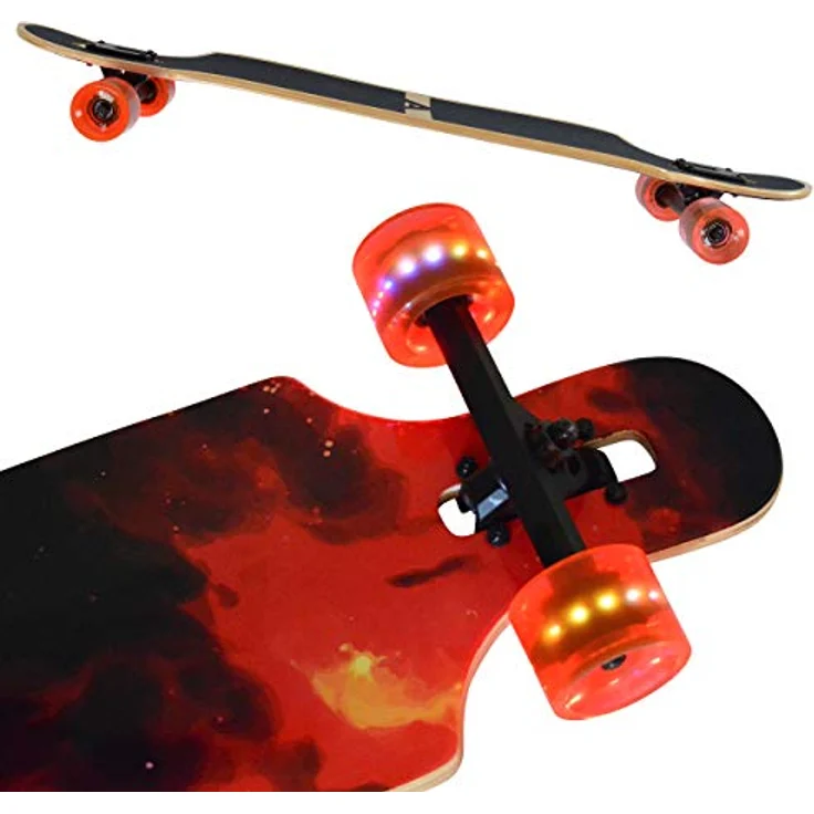 Apollo Longboard Redshift 40" LED Wheels, ABEC 9 Kugellager, Drop Through Freeride Cruiser Board - Rot – Bild 2