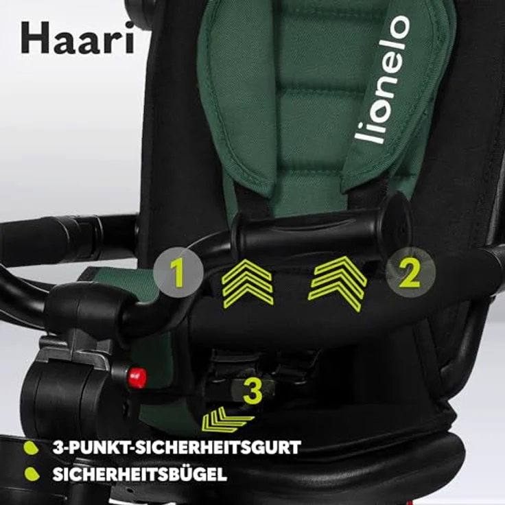 Lionelo Haari 2in1 Dreirad mit Schubstange, schlauchlose Gummireifen, Freilauf, Korb, Tasche, Getränkehalter, grau – Bild 3