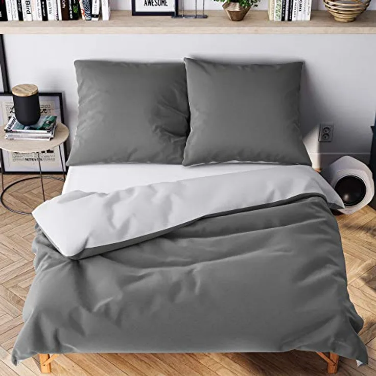 Wolkenfeld Bettwäsche 155x220 grau anthrazit - kuschelig weich & bügelfrei - 2teilig - 1x Bettbezug + 1x Kissenbezug 80x80 - Preisvergleich