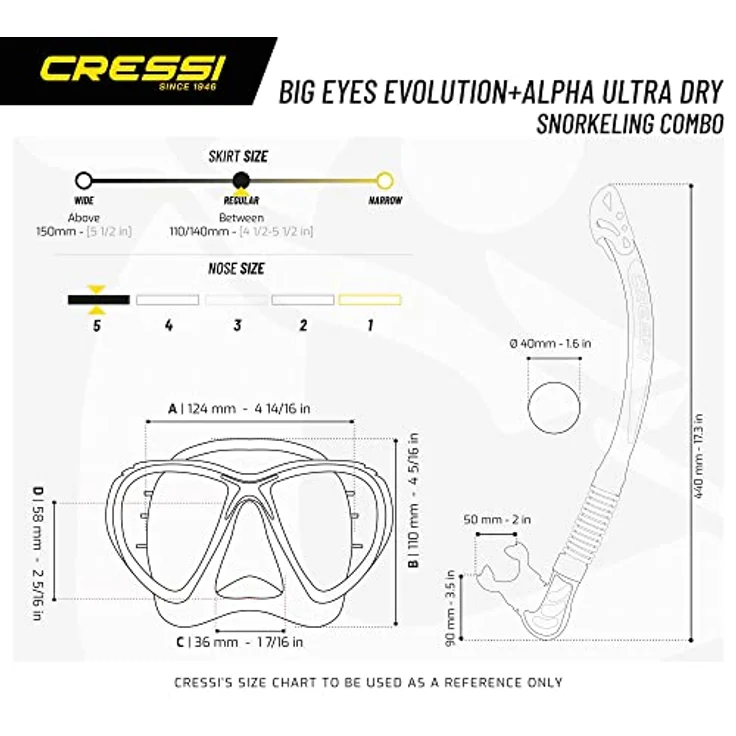 Cressi Big Eyes Evo Alpha Ultra Dry Schnorchelset Schnorcheln Set mit Schnorchel und Taucherbrille wasserdichte Tauchmaske Anti-Fog Anti-Leck aus Gehärtetem Glas Premium Dry Schnorchel für Erwachsene – Bild 5