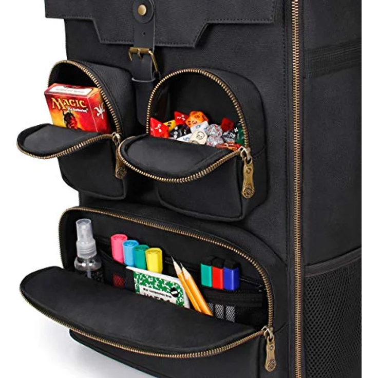 ENHANCE Brettspiele Rucksack, Verstärkte Aufbewahrung für Brettspiele mit Gepolsterten Schultergurten, Tragegriff und Zubehörtaschen für Würfel, Kartenspiele und mehr, Schwarz – Bild 4