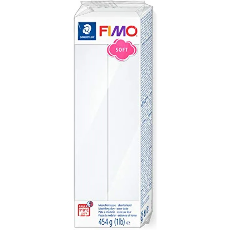 STAEDTLER ofenhärtende Modelliermasse FIMO soft, weiß, Großblock 454g, weich und geschmeidig, speziell für Einsteiger und Hobbykünstler, 8021-0