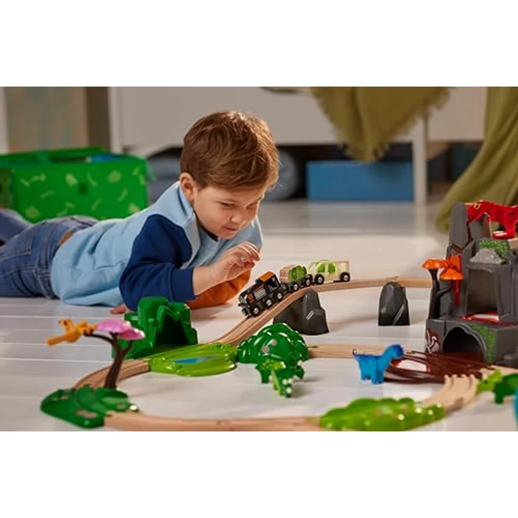 BRIO® Dinosaurier Deluxe Set, Spielzeugeisenbahn-Erweiterung mit 45 Teilen, inkl. Vulkan mit Licht und Sound, FSC®-zertifiziert – Bild 5