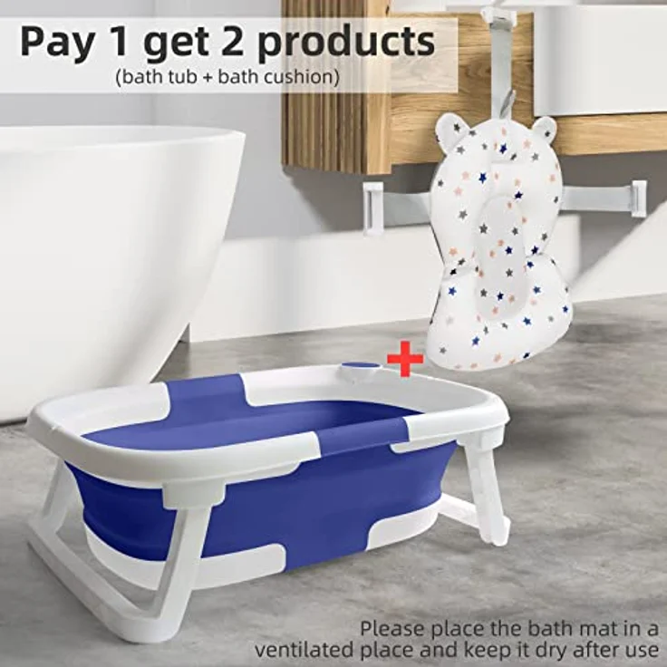 Baby Badewanne Faltbare Babybadewanne Kinder, Neugeborene Baby-Plastikbadewanne mit faltbaren Anti-Rutsch-Beinen Zusammenklappbare Badewanne für das Baden von Kleinkindern | Blau und Weiß - Preisvergleich – Bild 3