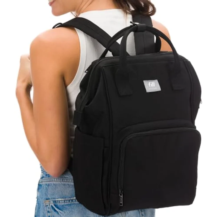Fillikid Barcelona Wickelrucksack, elegantes Design mit zahlreichen Fächern, in Schwarz – Bild 2