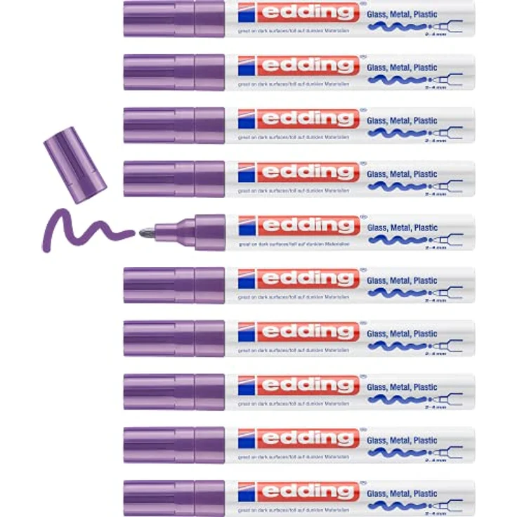 edding 750 Glanzlackmarker violett, 10 Stück, Rundspitze 2-4 mm, wasserfest, stark deckend für Glas, Stein, Holz, Kunststoff und Papier – Bild 1