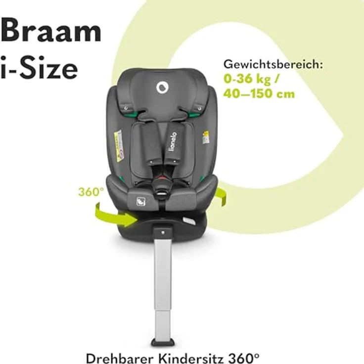 lionelo Autokindersitz BRAAM i-SIZE, ab Geburt bis 36 kg, 4-in-1-Sitz, ISOFIX + Stabilisierungsfuß, sehr sicher – Bild 2