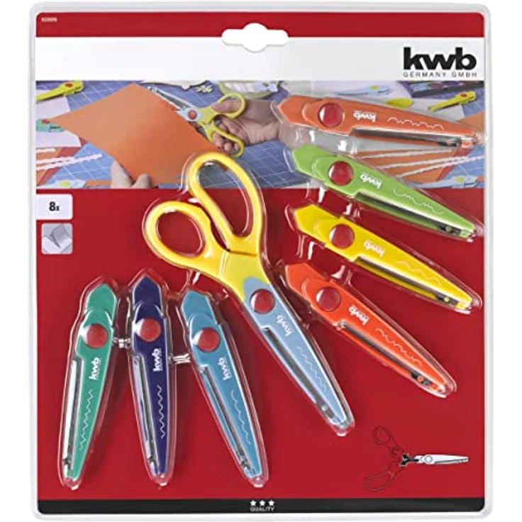 kwb Bastelscheren-Set für Kinder, 9-teilig, inkl. 8 bunten Scheren-Aufsätzen, 16,5 cm Länge – Bild 1