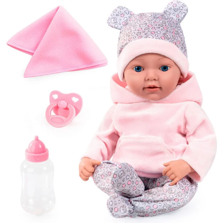 Bayer Babypuppe Reborn Baby, 38 cm Bärenmuster (4-tlg) - Realitätsnah gestaltete Reborn Puppe, liebevolle Details, lebensechtes Äußeres