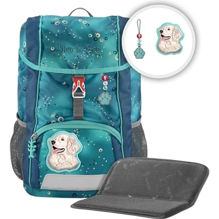 Step by Step Rucksack-Set Kid „Dog Basty“ türkis, ergonomischer Mini-Ranzen mit Sitzkissen und höhenverstellbarem Brustgurt, 13 l – Bild 2