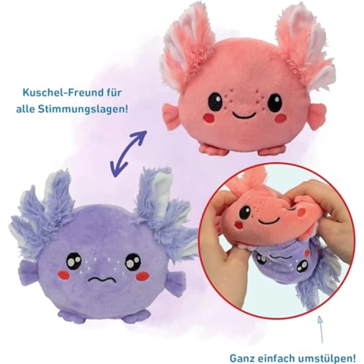 moses. Wende-Axolotl, kuscheliges Stimmungs-Kuscheltier für Kinder, waschbar, mit glücklichem und traurigem Gesicht – Bild 3