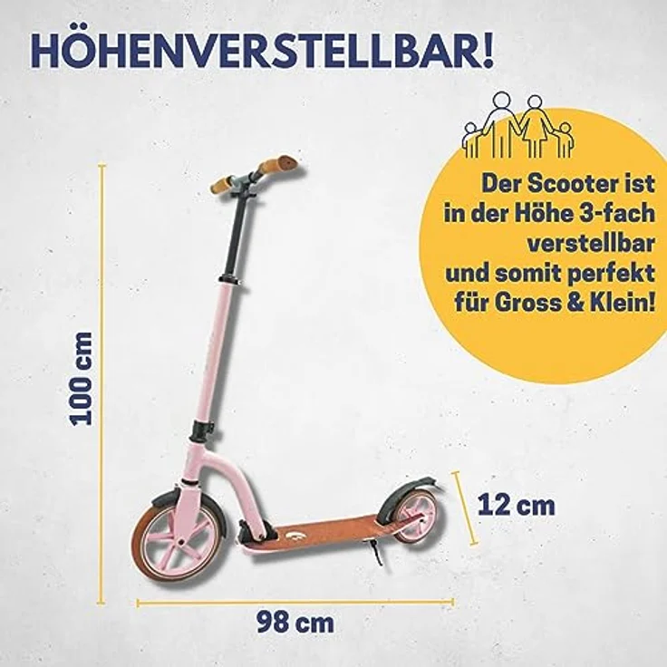 Best Sporting VINTAGE Klapp-Scooter, 230er und 180er Rollen, höhenverstellbar, matt pink, für Erwachsene – Bild 4